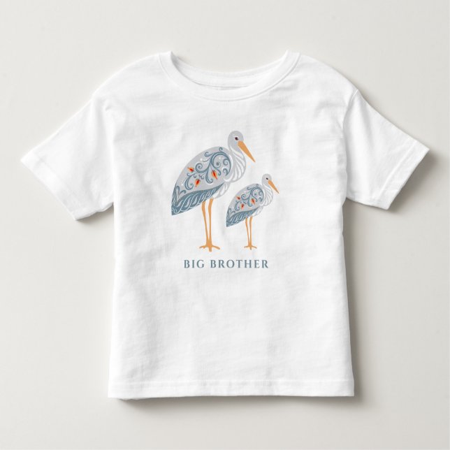 Camiseta Whimsical Folk Art Stork | Big Brother (Frente)
