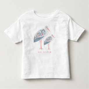 Camiseta Whimsical Folk Art Stork Irmã Maior