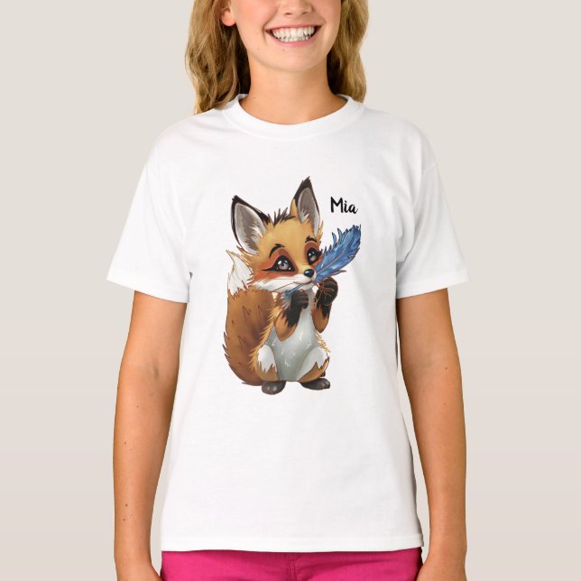 Camiseta Whimsical Fox with a Feather (Frente)