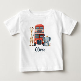 Camiseta Whimsical London Bus com Giraffe e Elefante