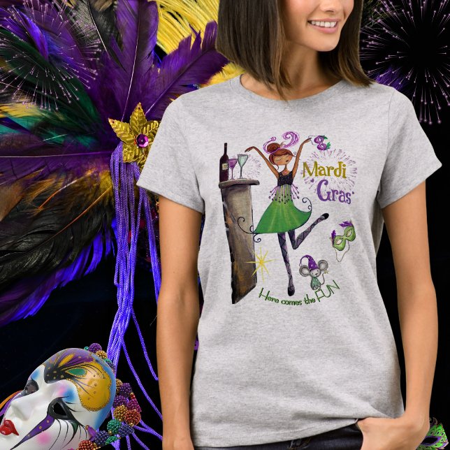 Camiseta Whimsical Mardi Gras Best Friend Shirt Green Dress (Whimsical Mardi Gras Best Friend Shirt Green Dress)