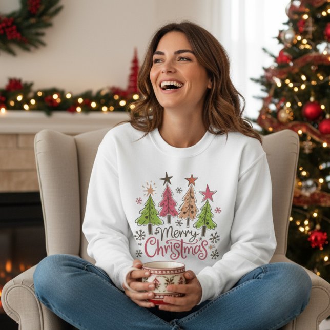 Camiseta Whimsical Merry Christmas Trees Winter Snowflakes (Criador carregado)