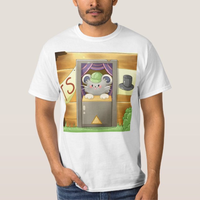 Camiseta Whimsical Mouse Vendor – Cute Hat Booth Character (Frente)