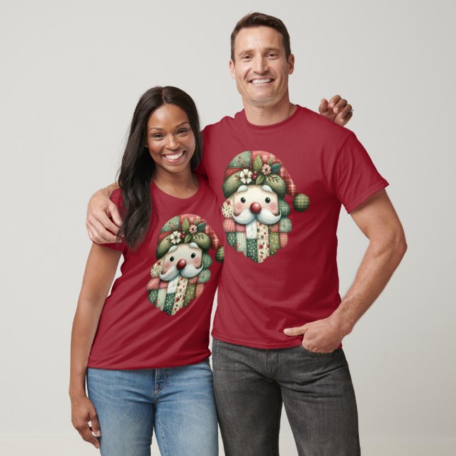 Camiseta Whimsical Patchwork Santa Folk Christmas (Unissex)