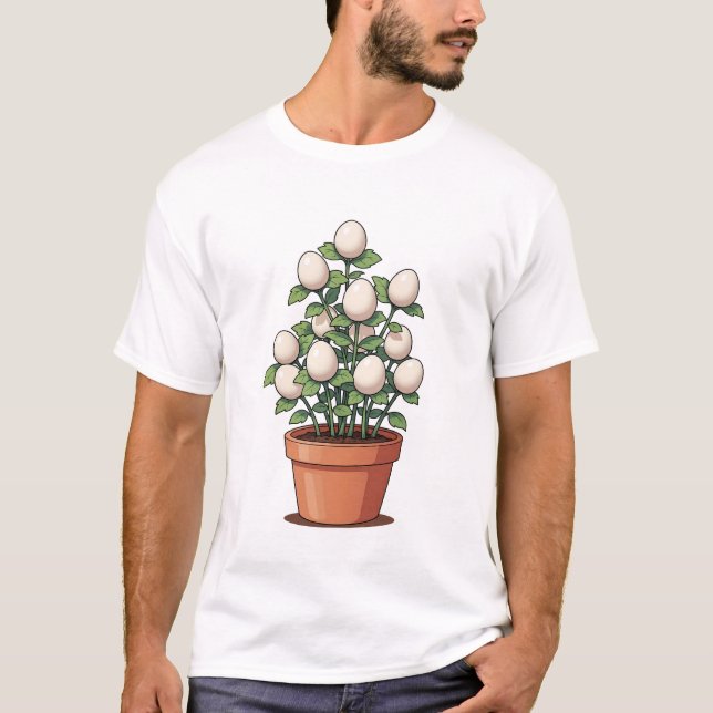 Camiseta Whimsical Potted Egg-Plant Illustration (Frente)