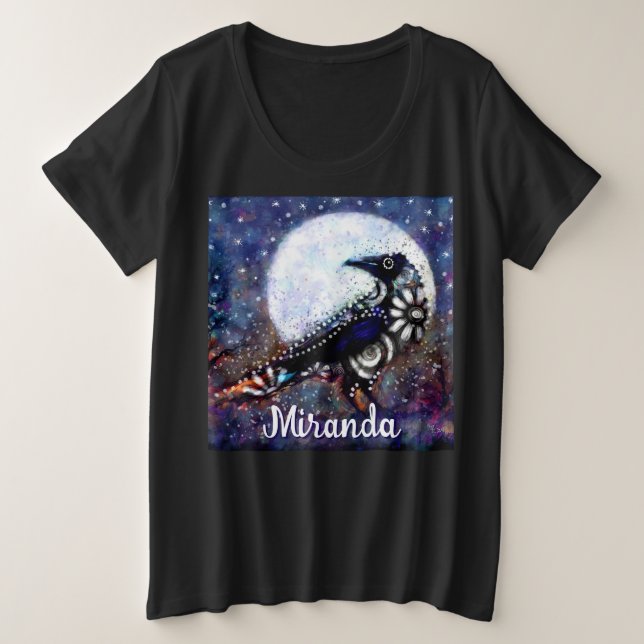 Camiseta Whimsical Raven Moon Floral Abstrato Personalizado (Frente do Design)