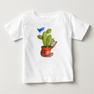 Camiseta Whimsical Sneaky Cat com Cactus