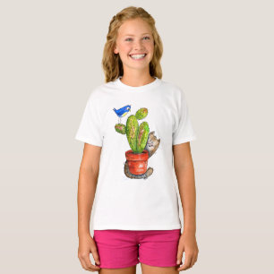 Camiseta Whimsical Sneaky Cat com Cactus