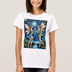 Camiseta Whimsical Starry Night Fairy Art Shirt Fantasy