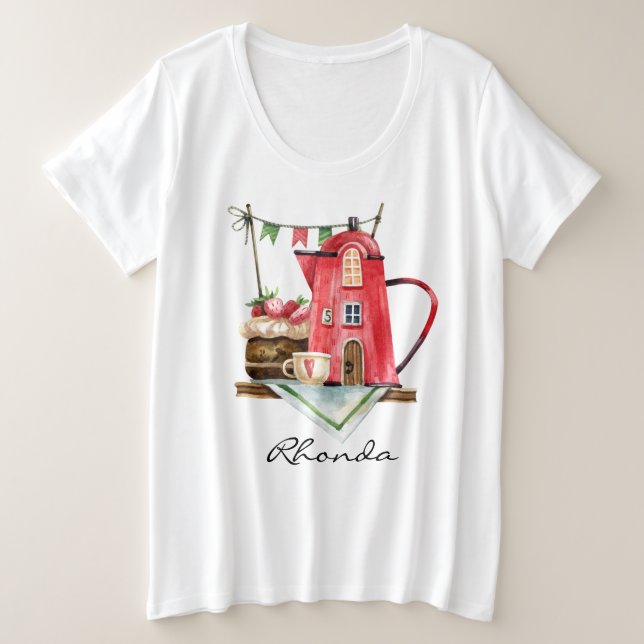 Camiseta Whimsical Watercolor Tea Kettle House (Frente do Design)