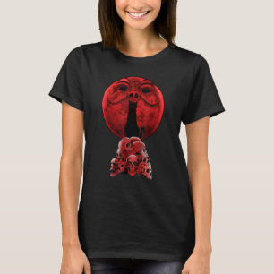Camiseta Whimsigoth Red Halloween Cat Skull Moon Gothi