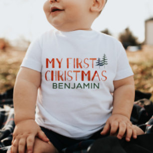 Camiseta Whimycolor - Meu Primeiro Nome De Natal Bebê