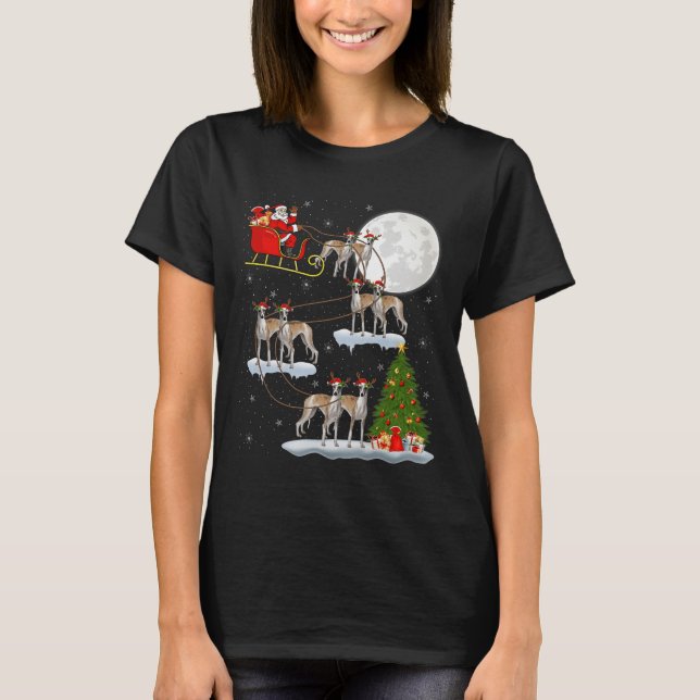Camiseta Whippet Dog Santa Sleigh Flying Funny Magical Chri (Frente)