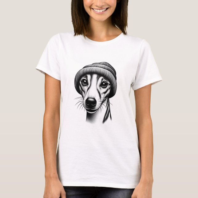 Camiseta Whippet em uma Beanie (Frente)