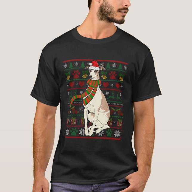 Camiseta Whippet Papai Noel Cachorro Engraçado Ao Longo do  (Frente)