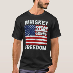Camiseta Whiskey Steak Guns e Freedom American Flag 4th O