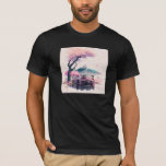 Camiseta Whispers of the Rising Sun Along the Sakura Road<br><div class="desc">Whispers of the Rising Sun Along the Sakura Roadway captures the serene harmony of a Japanese landscape where nature and modernity meet. A lone car travels through a quiet scene of cherry blossoms, misty mountains, and soft morning light. The atmosphere blends calm tradition with gentle motion — a moment suspended...</div>