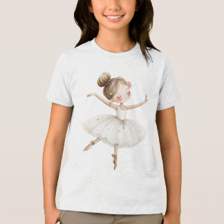 Camiseta White Ballerina Swan Lake Watercolor Gold Stars