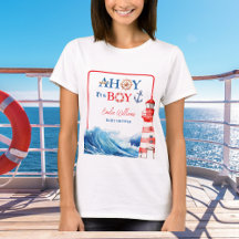White Blue Red Nautical Ahoy Boy Lighthouse