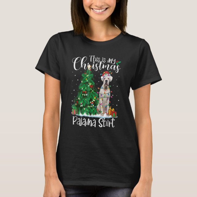 Camiseta White Boxer Christmas Lights Pajama Dog Xmas (Frente)