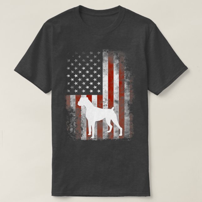 Camiseta White Boxer Dog Patriotic American Flag 4º, De Ju (Frente do Design)