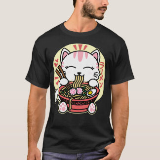 Camiseta White Cat Eating Ramen