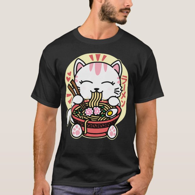 Camiseta White Cat Eating Ramen (Frente)