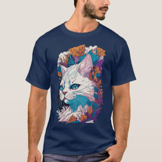 Camiseta White Cat Enigmático Ilustração Detalhada de um Bo