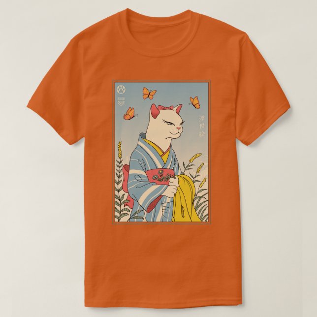 Camiseta White Cat Ukiyoe (Frente do Design)