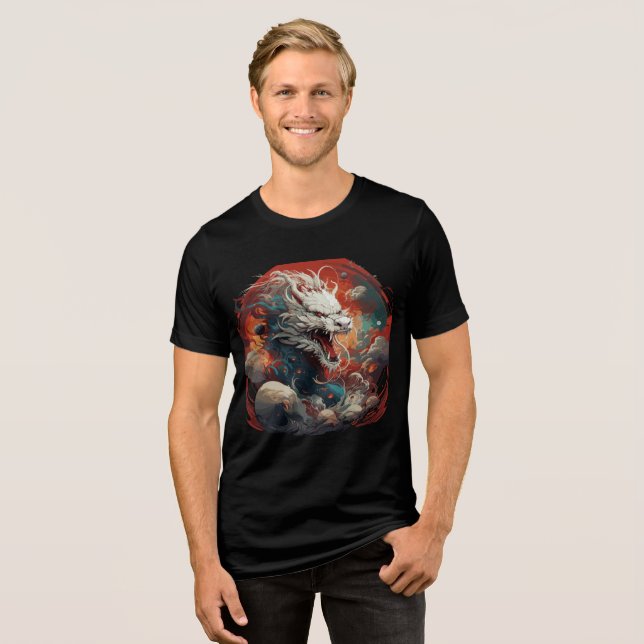 Camiseta White Cosmic Dragon in Fiery Storm (Frente Completa)