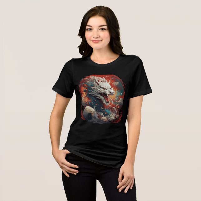 Camiseta White Cosmic Dragon in Fiery Storm (Frente Completa)