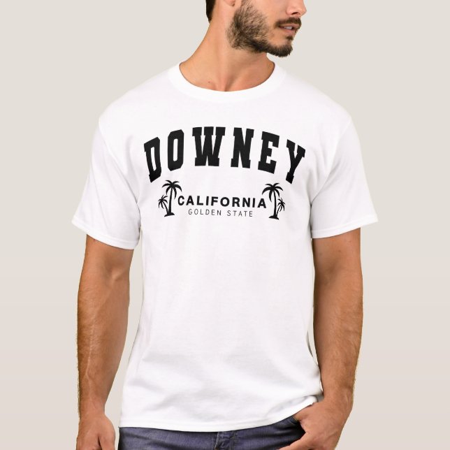 Camiseta White Downey, Califórnia, Estado Ouro (Frente)