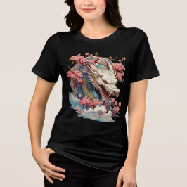 Camiseta White Dragon with Blossoms Fantasy Art
