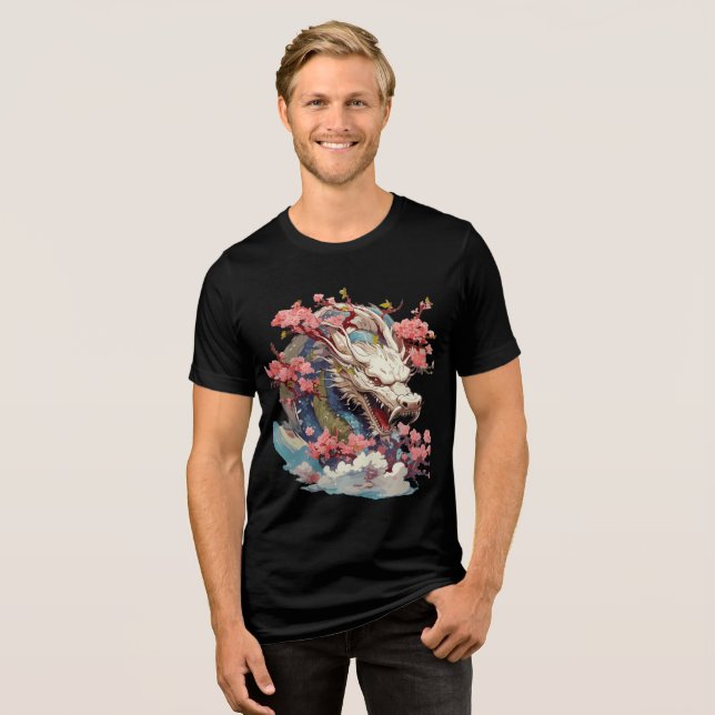 Camiseta White Dragon with Blossoms Fantasy Art (Frente Completa)