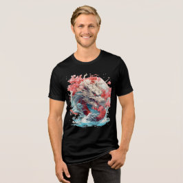 Camiseta White Dragon with Waves and Sakura