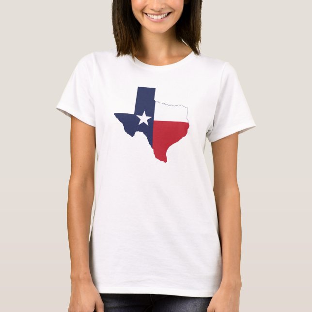 Camiseta White feminina do mapa do Texas (Frente)