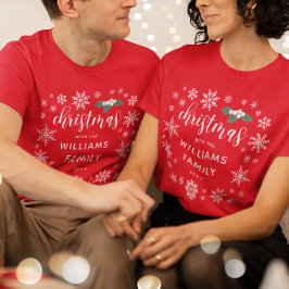 Camiseta White Holly Snowflakes Natal Com Nome Da Família