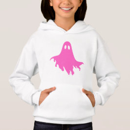 Camiseta White Hoodie with Pink Ghost – Cute & Cozy Graphic