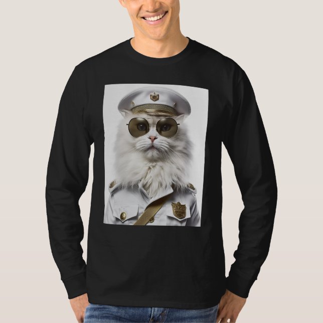 Camiseta White Persian cat military cap (Frente)