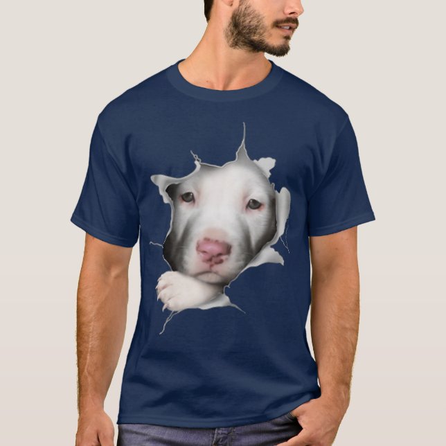 Camiseta White Pitbull Face Inside Funny (Frente)