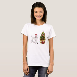 Camiseta White Poodle Engraçado Cachorro de Natal com Árvor