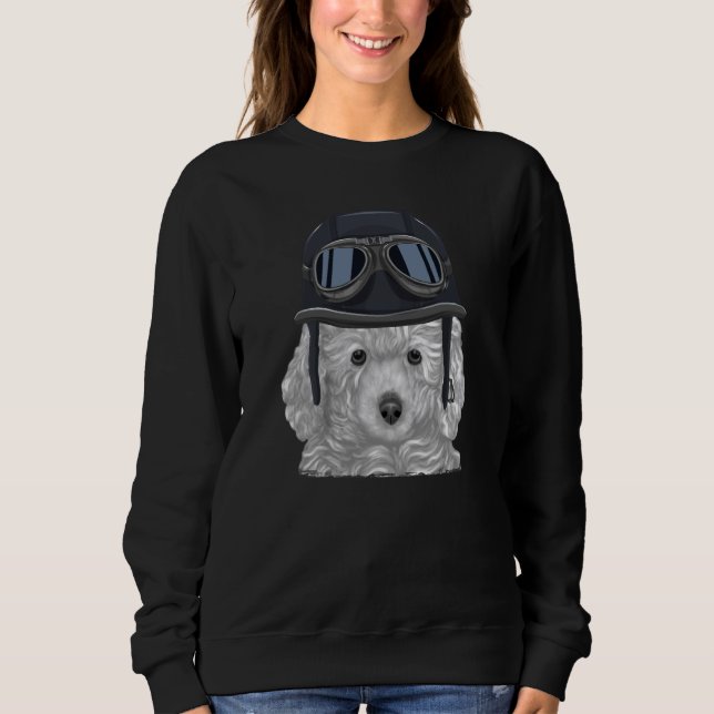 Camiseta White Poodle Wearing Vintage Motorcycle Helmet (Frente)