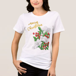 Camiseta White Red Floral Dourado Feliz Natal