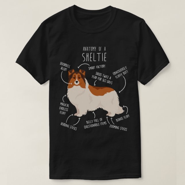 Camiseta White Sheltie Shetland Sheepdog Anato, com cabeça  (Frente do Design)