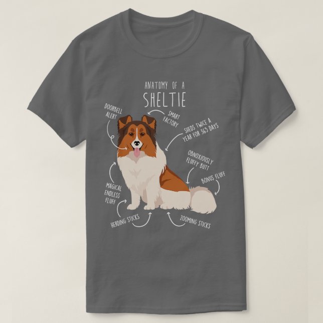 Camiseta White Sheltie Shetland Sheepdog Anato, com cabeça  (Frente do Design)