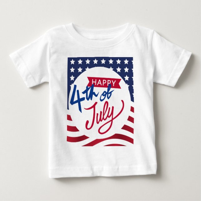 Camiseta White-Shirt Feliz Personalizado Em 4 De Julho (Frente)
