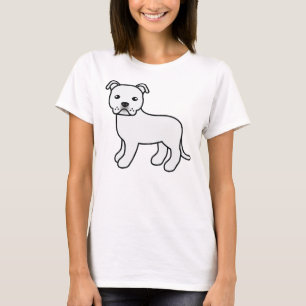 Camiseta White Staffordshire Bull Terrier Cartoon