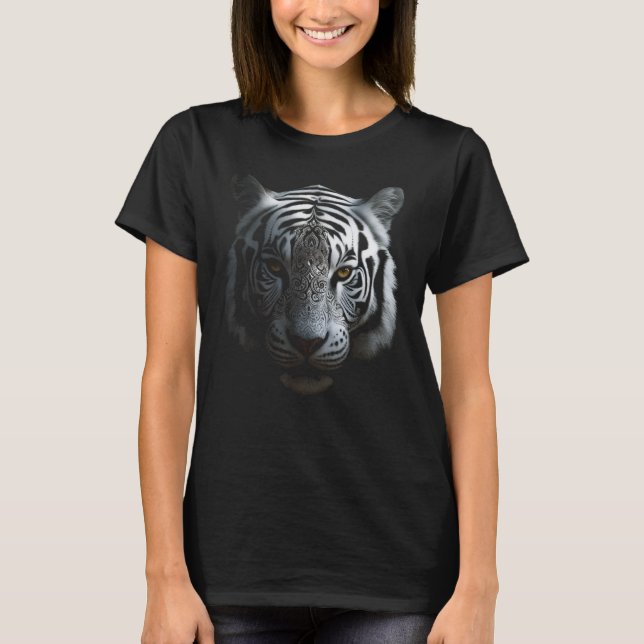Camiseta White Tiger Artwork - Mandala Animal Art Tiger (Frente)