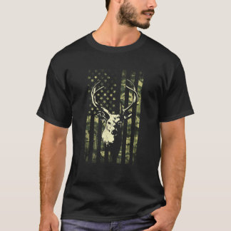 Camiseta Whitetail Buck Deer Hunting American Flag Camoufla