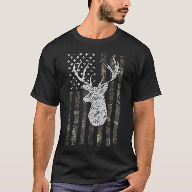 Camiseta Whitetail Buck Deer Hunting Camouflage Bandeira Do (Frente)